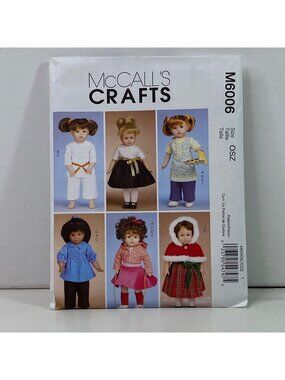 McCalls Crafts M6006 18 Inch Doll Clothes Sewing Pattern Uncut Capelet Coat Tops